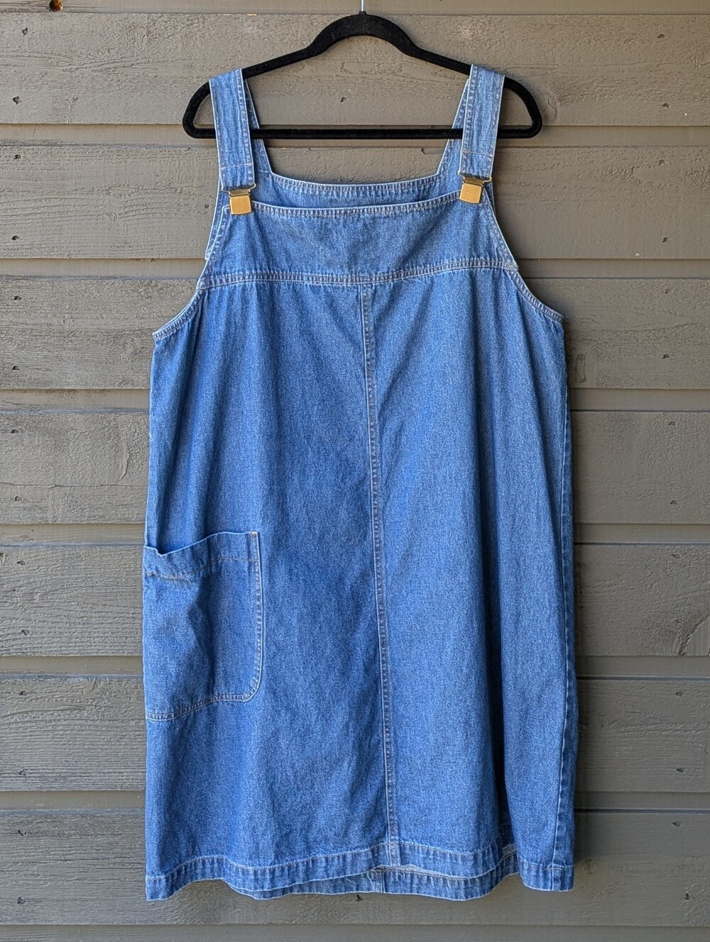 VTG 90s Y2K T Blue Denim Mini Pinafore Jumper Dress Large Pocket Size 18 Cotton
